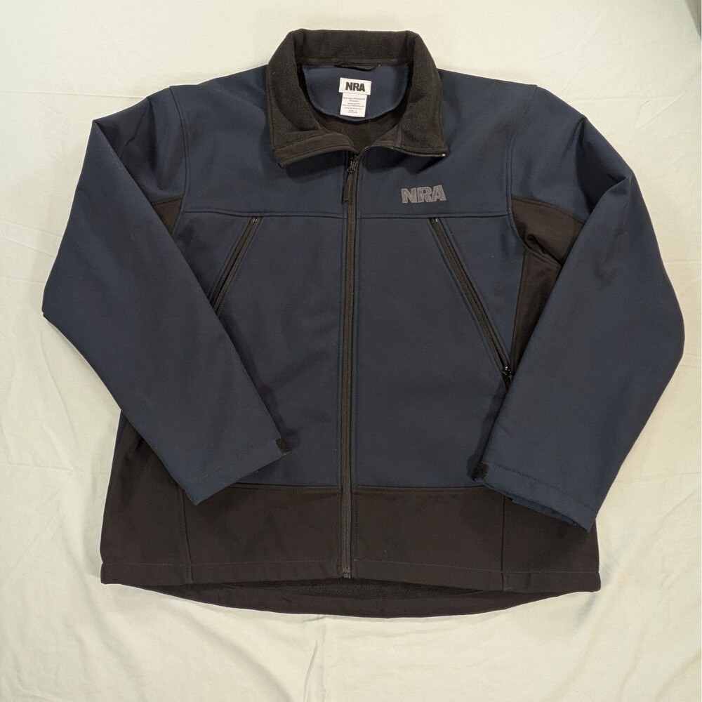 Men's NRA Jacket Large Black Blue National Rifle Assoc Fleece Lined Soft Shell